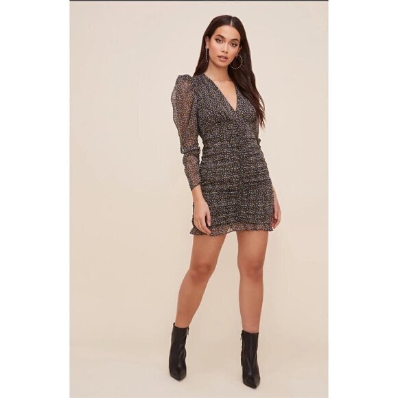 ASTR The Label Ruched Long Sleeve Minidress Black Women's Size XS - Picture 2 of 12